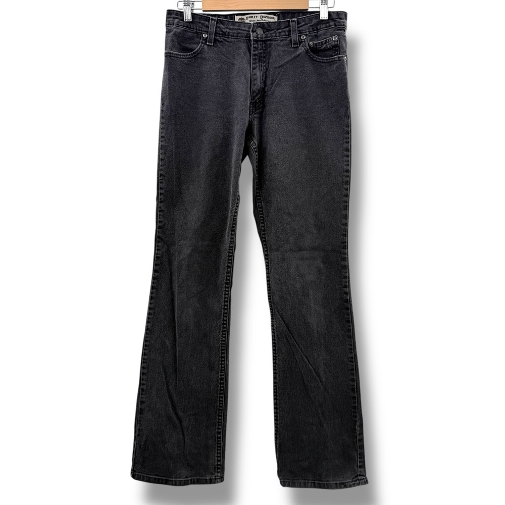 Harley-Davidson Black Gray Bootcut Jeans Women’s Size 8 Long Casual Biker‎ Style